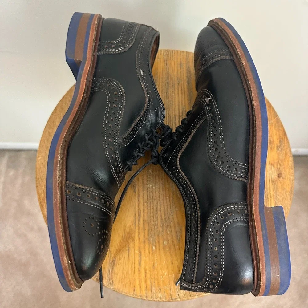 Allen Edmonds Strandmok US 8.5 E Black Blue Bottom Danite Wingtip Dress Shoes